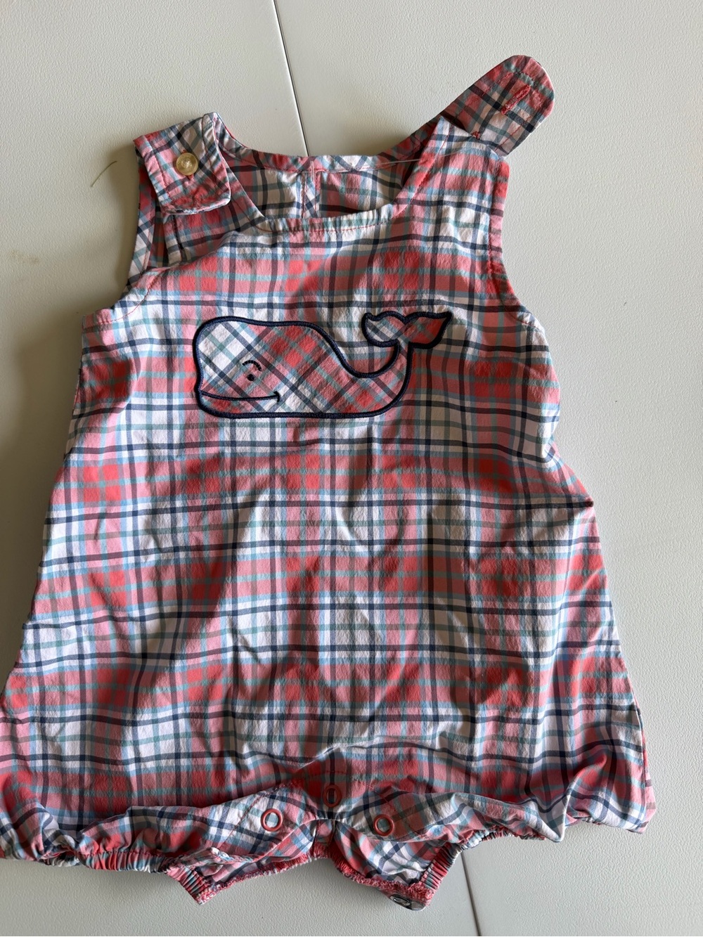 Vineyard Vines Coral, Navy & Mint Plaid Baby Romper
